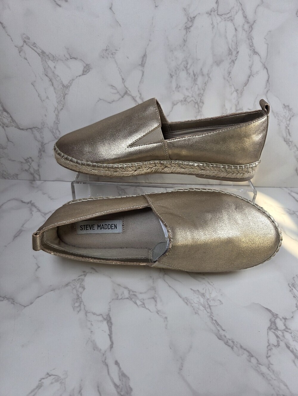 Steve Madden Metallic Gold Espadrille Slip-On Flats(B35)